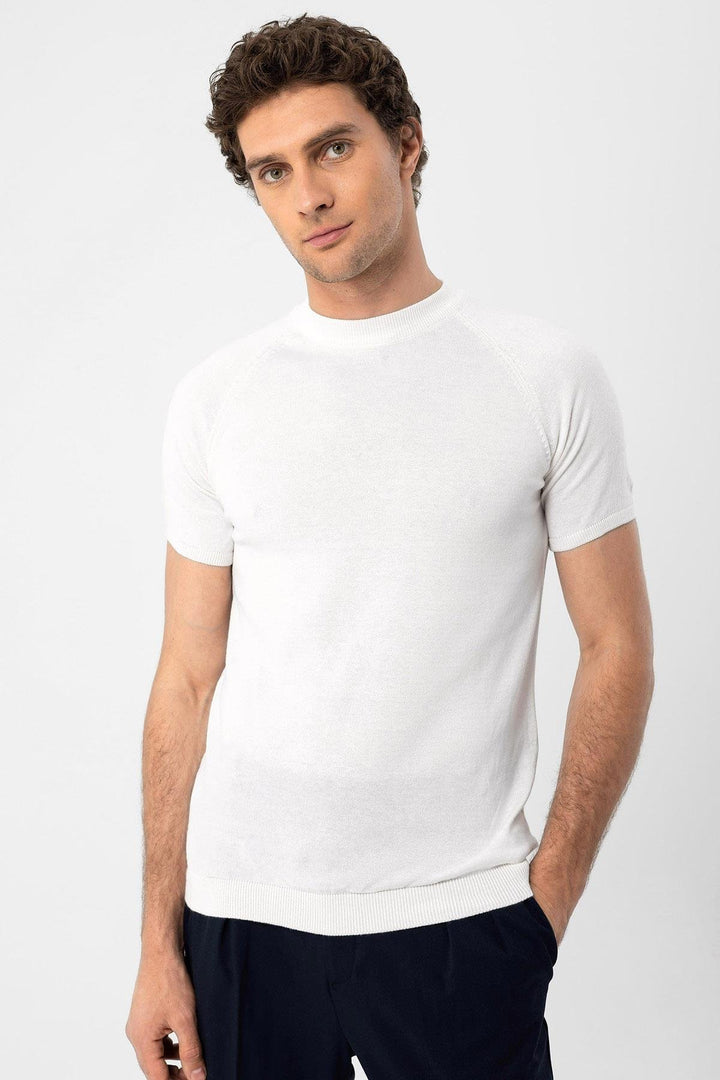 ANT Antioch Ecru Bicycle Collar Slim Fit Men's Knit T-Shirt - Norwich