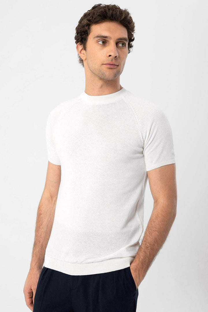 ANT Antioch Ecru Bicycle Collar Slim Fit Men's Knit T-Shirt - Norwich