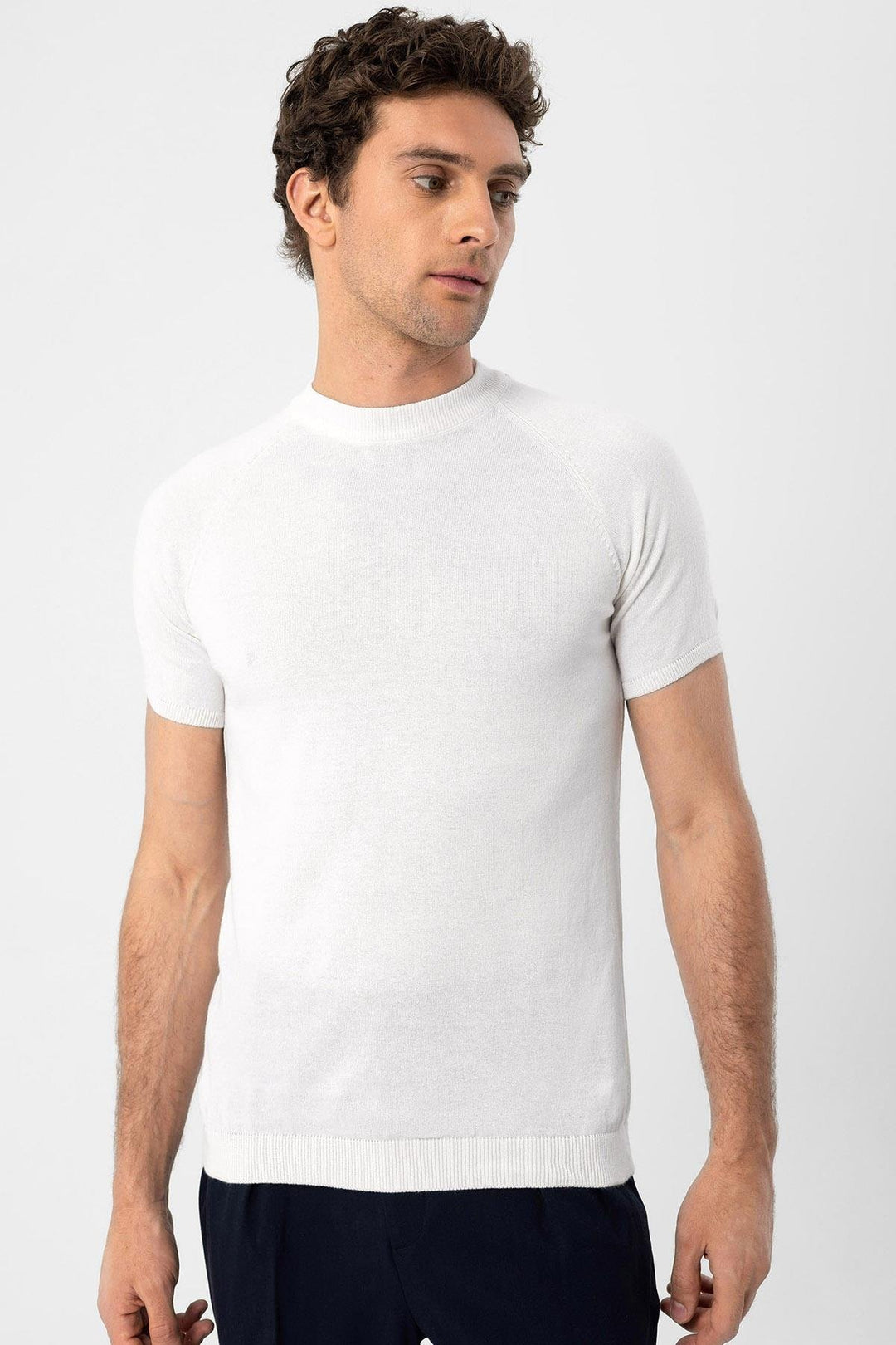 ANT Antioch Ecru Bicycle Collar Slim Fit Men's Knit T-Shirt - Norwich