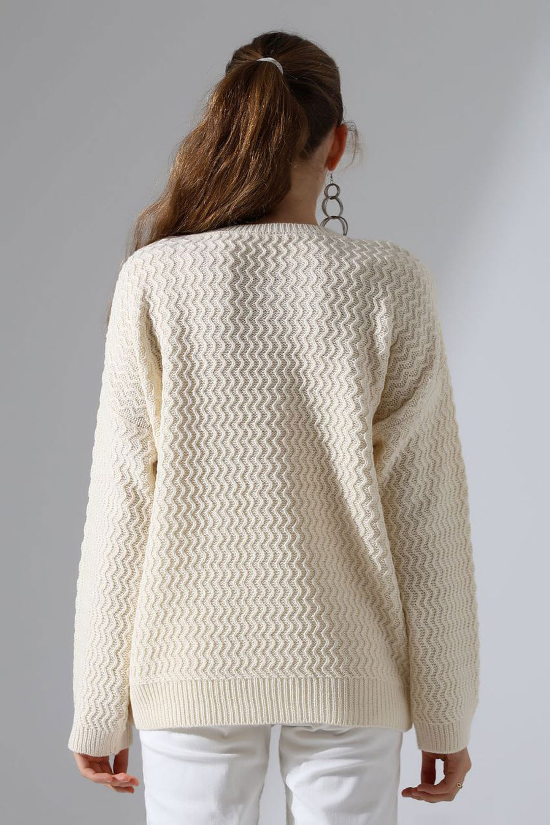 Ecru Bicycle Neck Waterway Patterned Sweater BCES-252008 - Farnborough