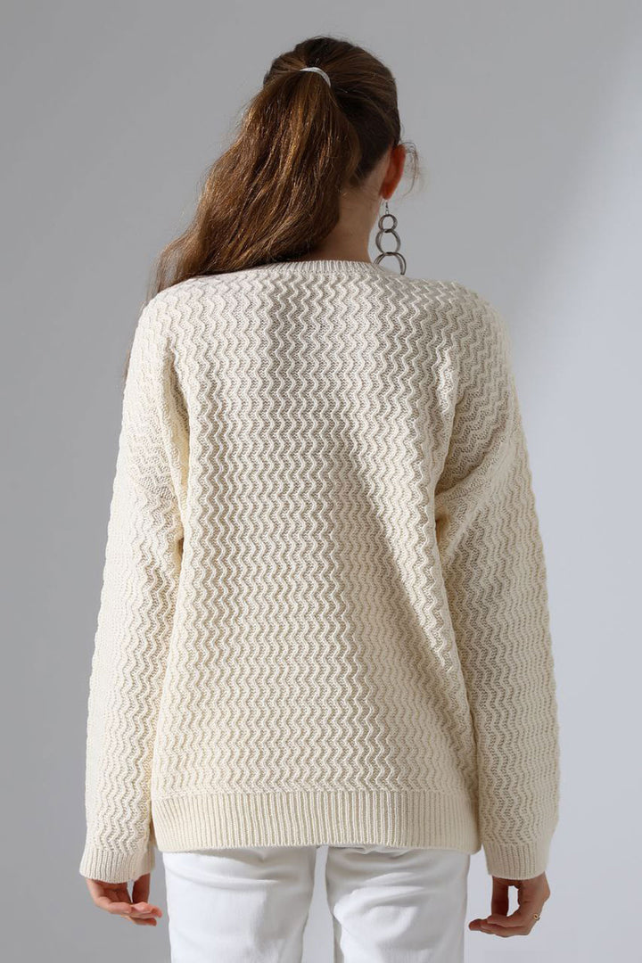 Ecru Bicycle Neck Waterway Patterned Sweater BCES-252008 - Farnborough