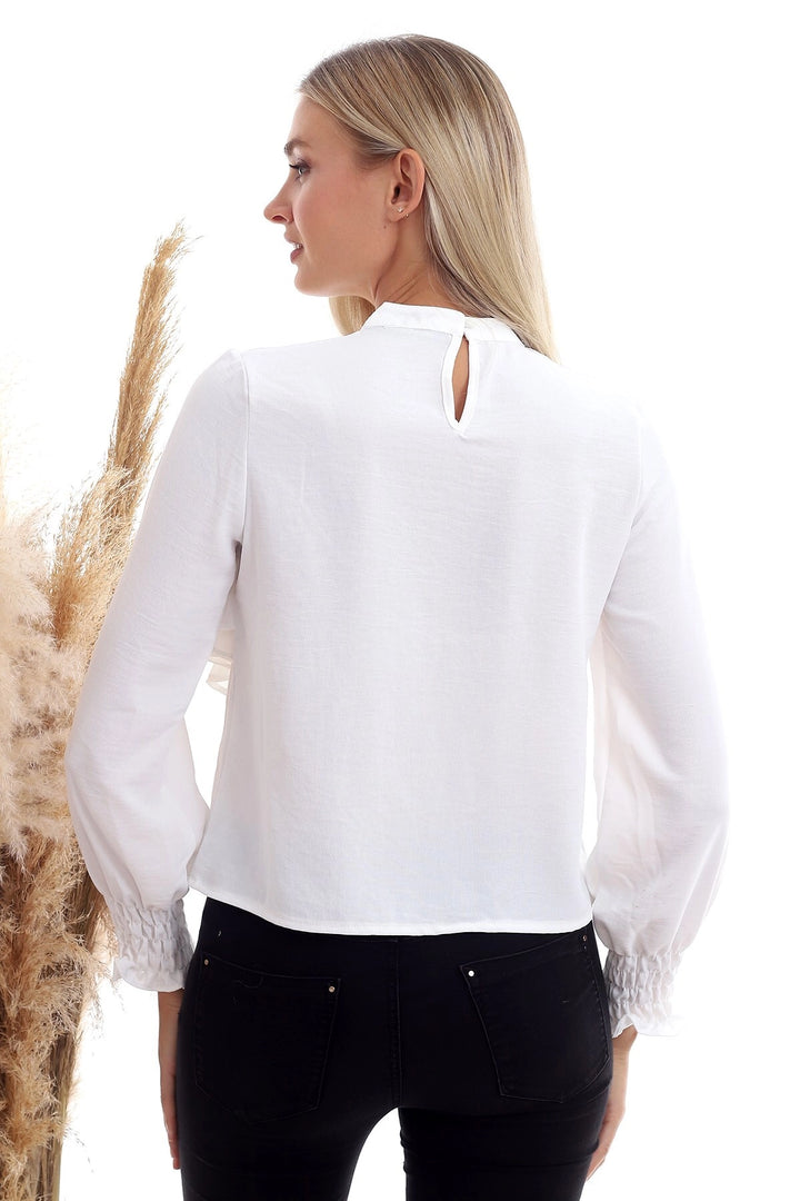 Ecru Bicycle Collar Ruffled Long Sleeve Woven Blouse CO-2520333355 - Chillum