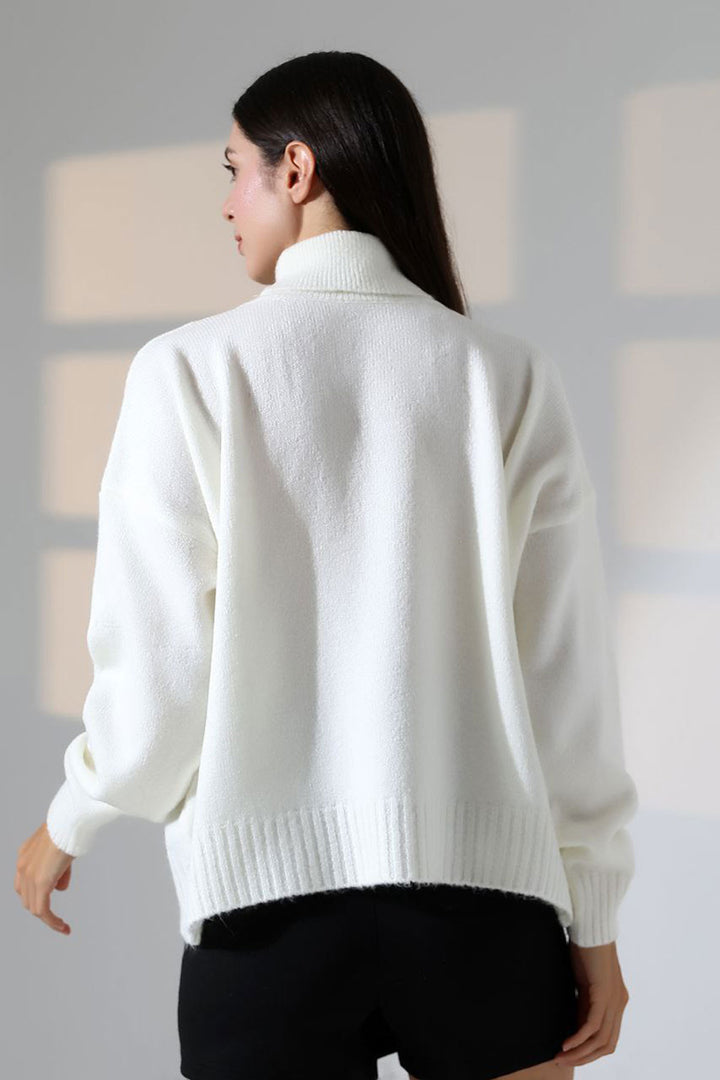 Ecru Turtleneck Soft Textured Knit Sweater BCES-252023 - Redlands