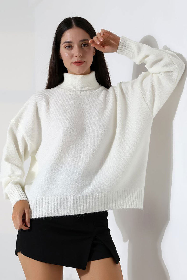 Ecru Turtleneck Soft Textured Knit Sweater BCES-252023 - Redlands