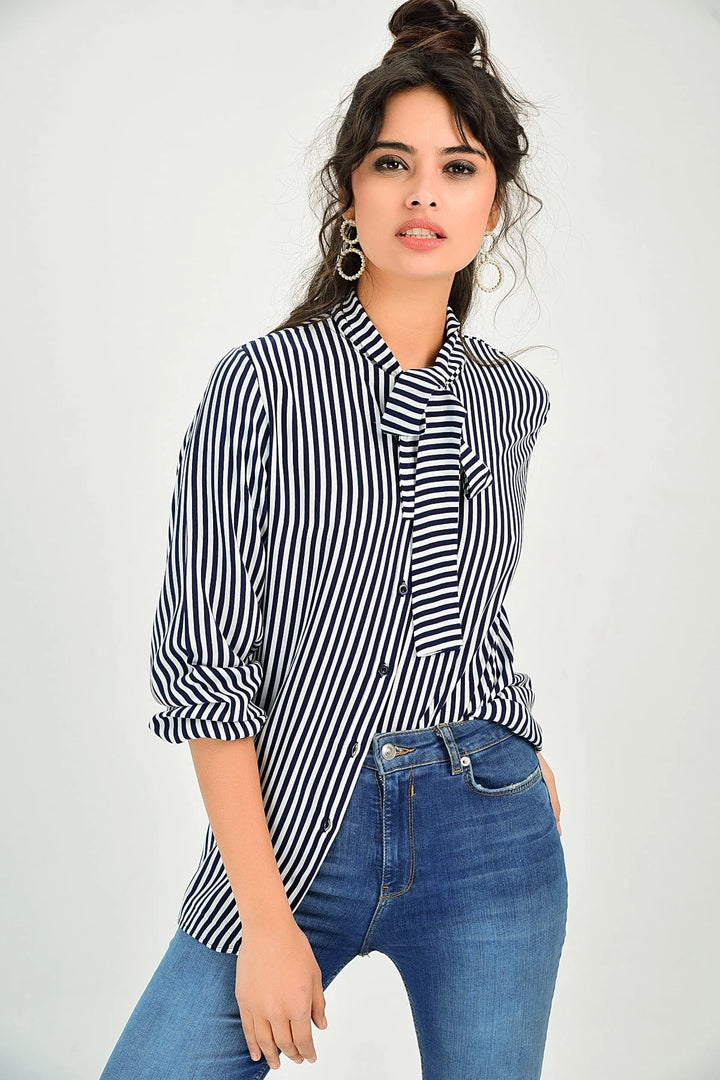 Ecru Shirt with Tie Detail BCBSK-25700-T4011080 - Ternopil