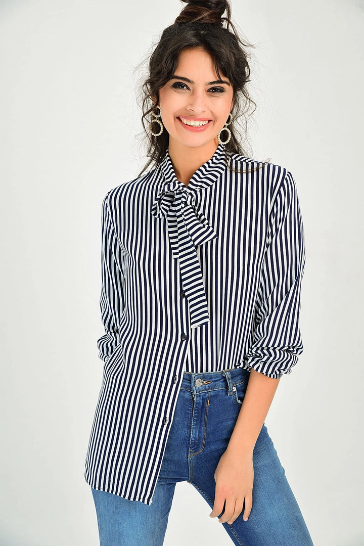 Ecru Shirt with Tie Detail BCBSK-25700-T4011080 - Ternopil
