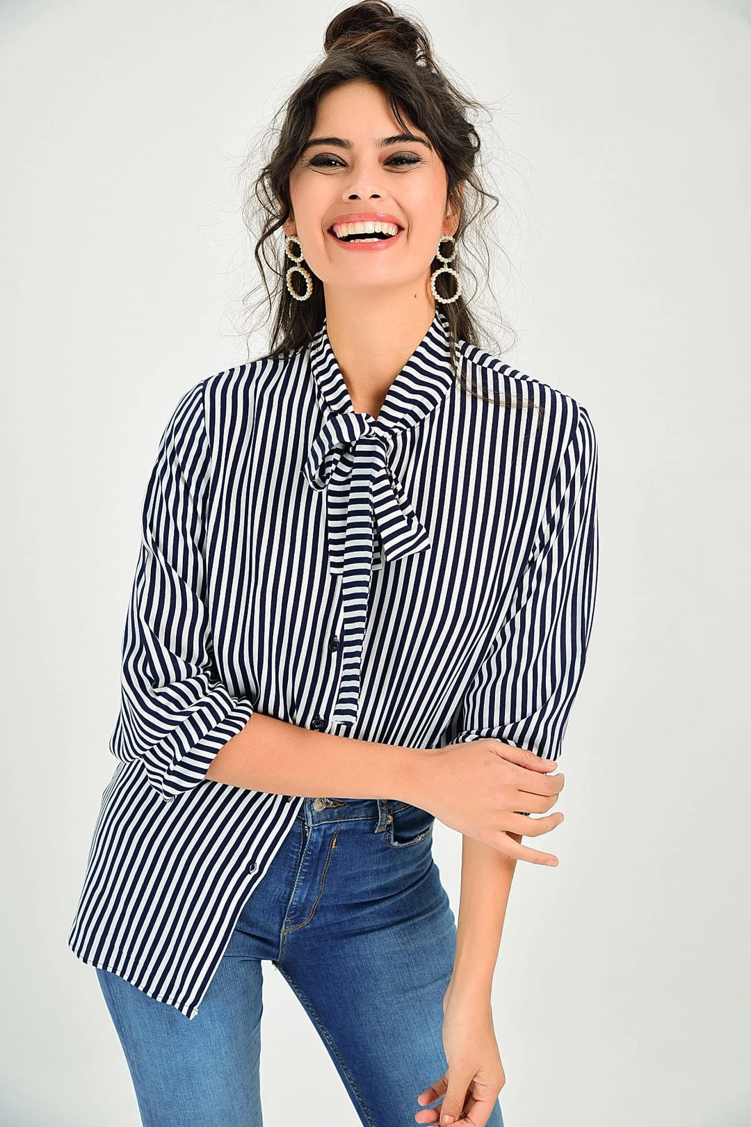 Ecru Shirt with Tie Detail BCBSK-25700-T4011080 - Ternopil