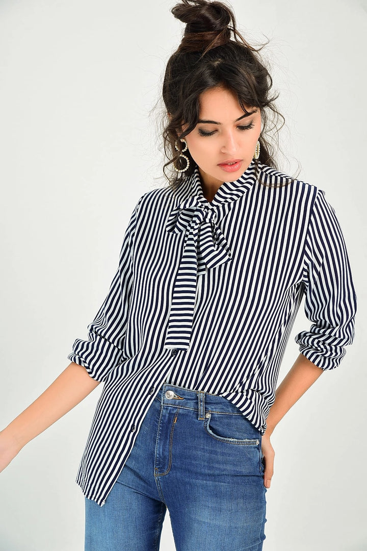 Ecru Shirt with Tie Detail BCBSK-25700-T4011080 - Ternopil