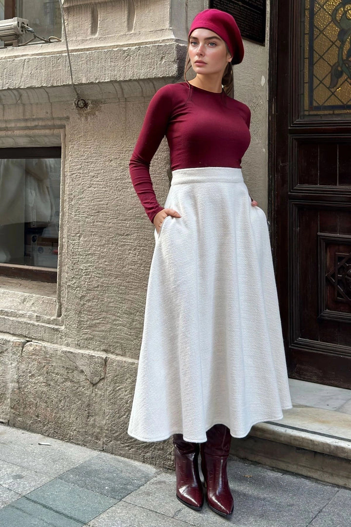 Beige Pocket Soft Textured Long Coat Skirt BCBSK-25700-3528 - DeLand