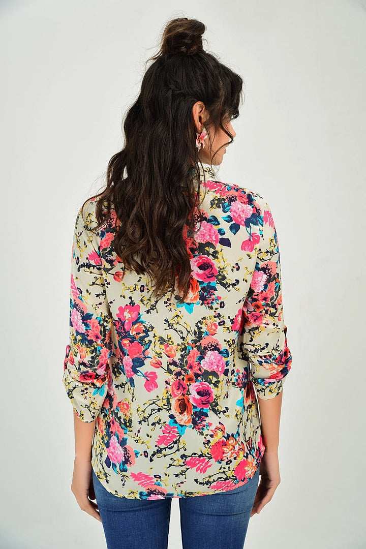 Ecru Flower Patterned Shirt BCBSK-25700-T4010710 - Palm Bay
