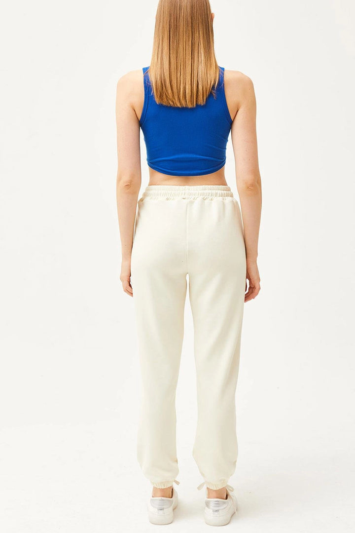Ecru Double Pocket Soft Textured Modal Jogger Sweatpants with Elastic Waistband BC241146 - Breda