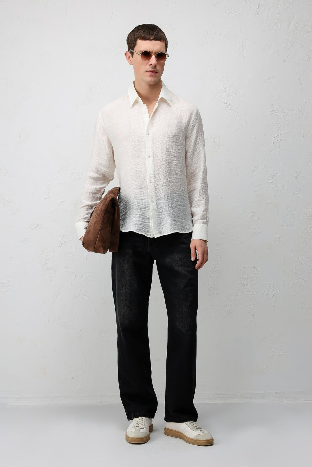 ANT Antioch Ekru Crinkled Relax Fit Erkek Gömlek - Pinerolo