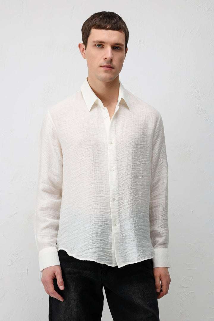 ANT Antioch Ekru Crinkled Relax Fit Erkek Gömlek - Pinerolo