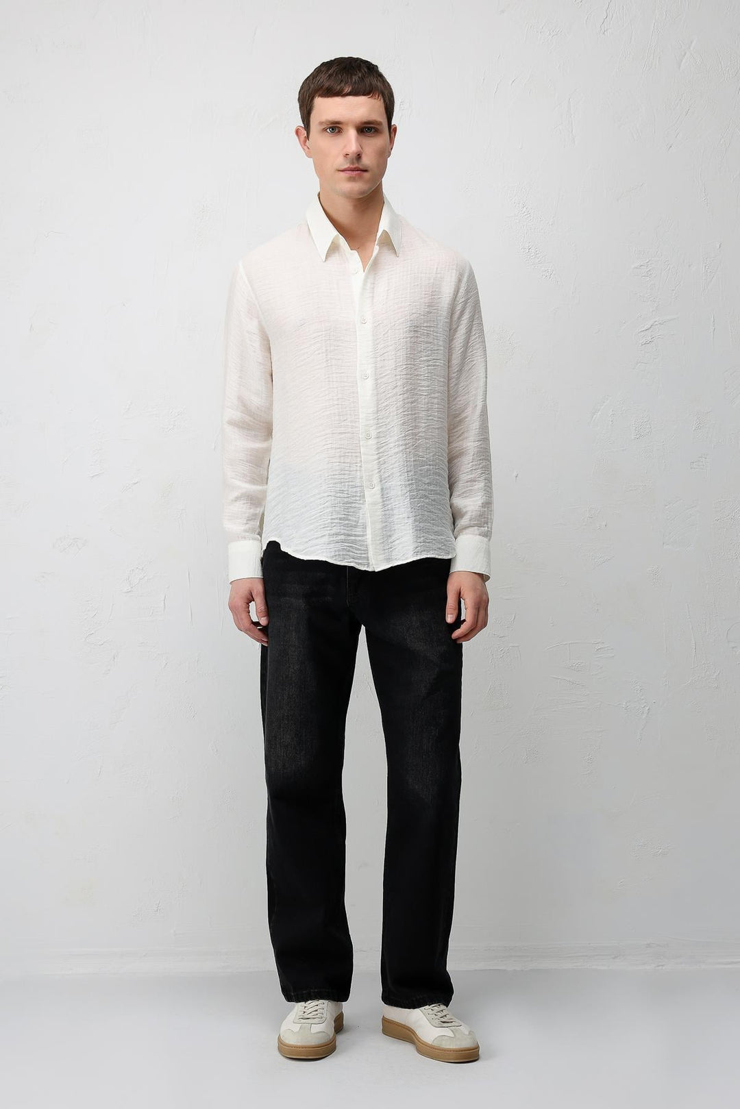 ANT Antioch Ekru Crinkled Relax Fit Erkek Gömlek - Pinerolo