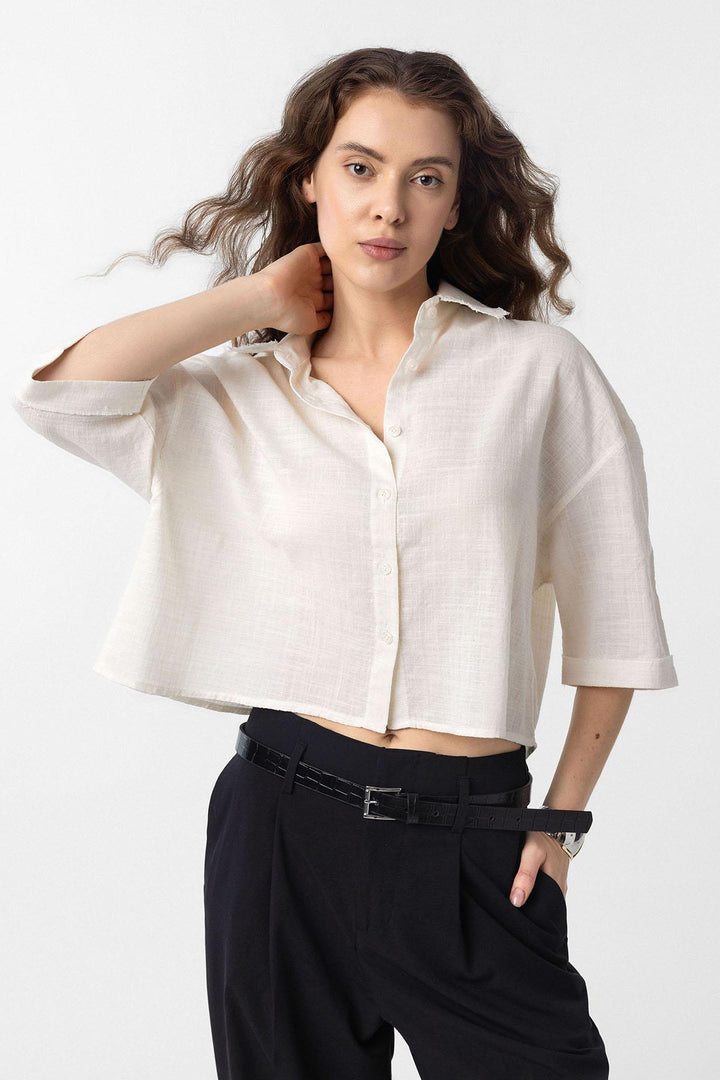 ANT Antioch Ecru Crop Textured Women's Shirt - Zihuatanejo