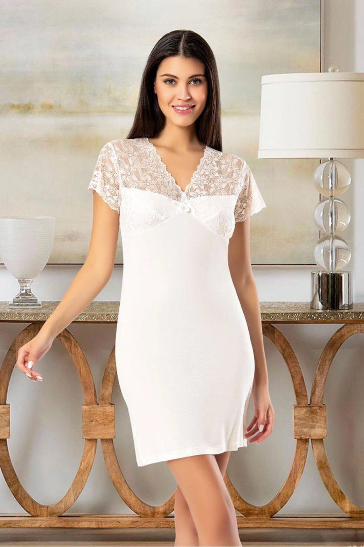 Ecru Nightgown and Robe Set with Lace Detail BCAN-256020FA - Castro Valley