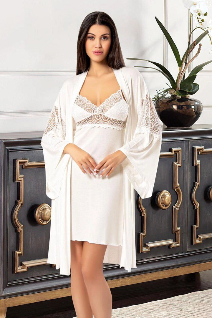Ecru Nightgown Set with Lace Detail BCAN-256026FA - Schaumburg