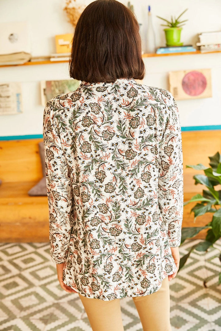 Ecru Patterned Long Sleeve Shirt BCBSK-25700-K5800 - Denton
