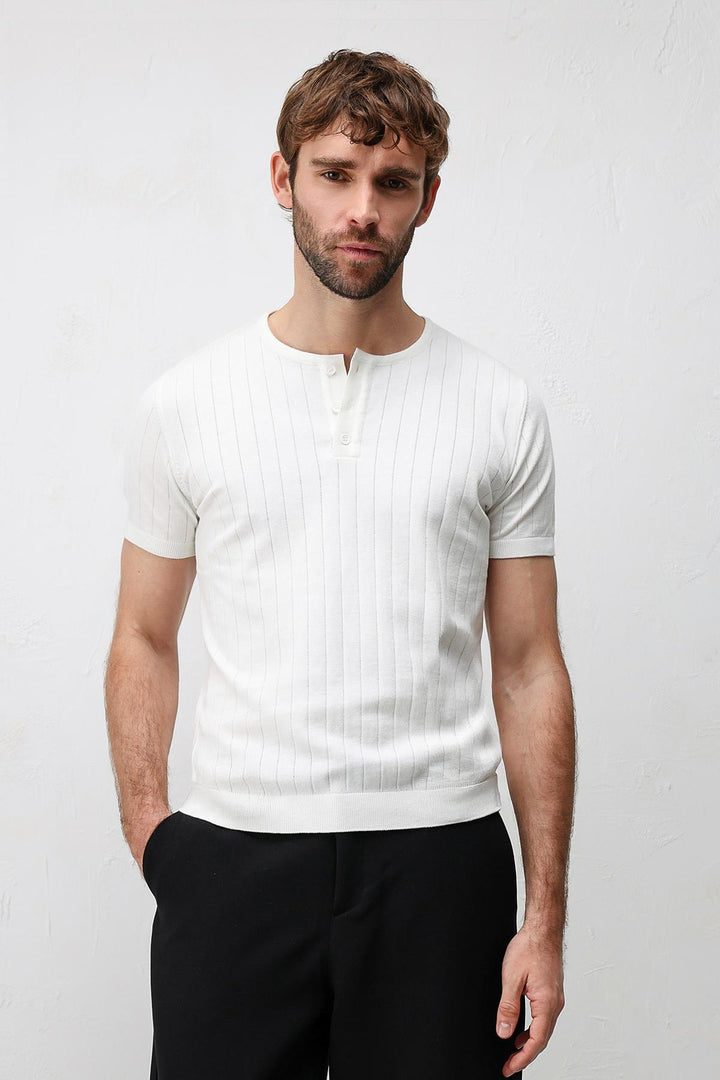 ANT Antioch Ekru Dokulu Erkek Triko T-Shirt - Newport