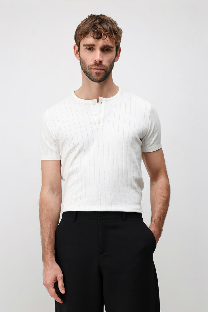 ANT Antioch Ekru Dokulu Erkek Triko T-Shirt - Newport