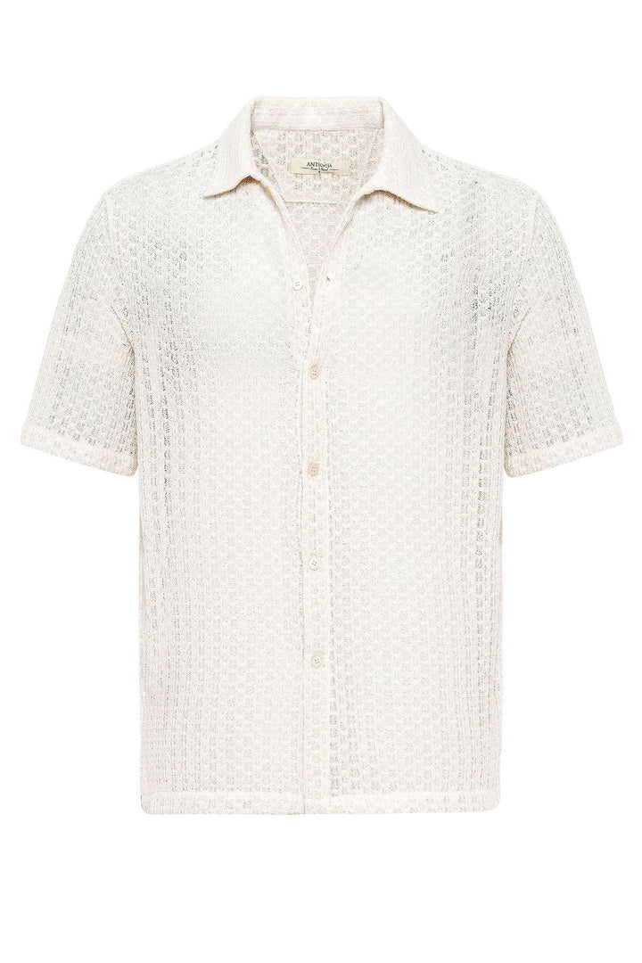 ANT Antioch Ecru Textured Crochet Men's Shirt - Namur