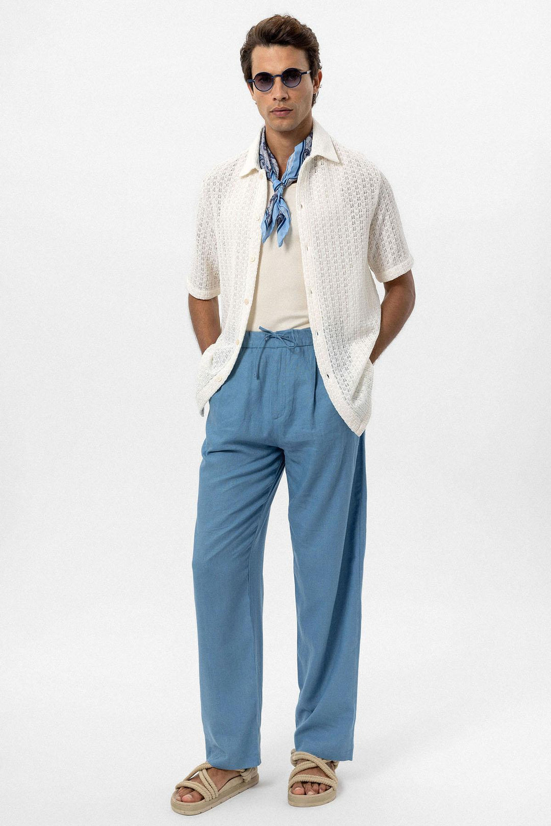 ANT Antioch Ecru Textured Crochet Men's Shirt - Namur