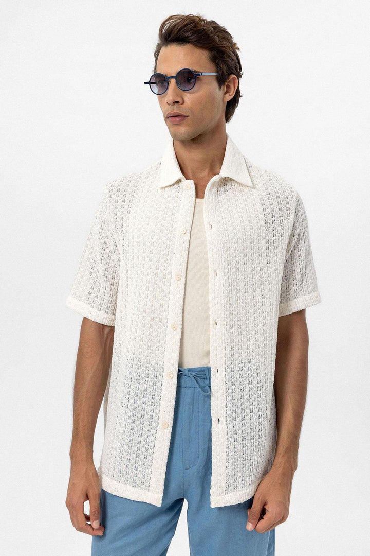 ANT Antioch Ecru Textured Crochet Men's Shirt - Namur