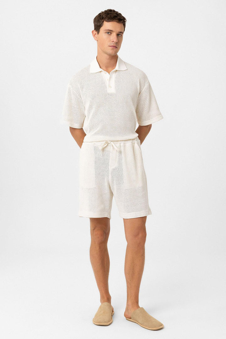 ANT Antioch Ecru Textured Relaxed Fit Men's Shorts - Cagliari
