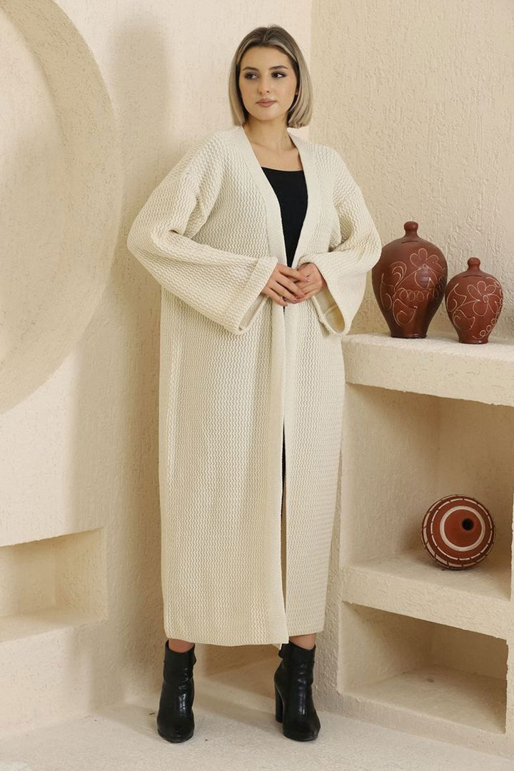 Ekru Double Sleeve Long Hijab Cardigan BCES-253000 - Leith