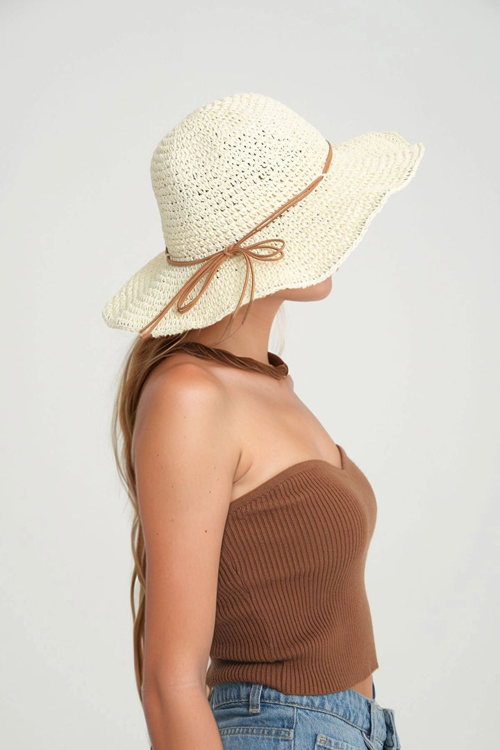 Ecru Wide Mesh Hat with Beige Crochet Detail BCNSV-2514632 - Camargo