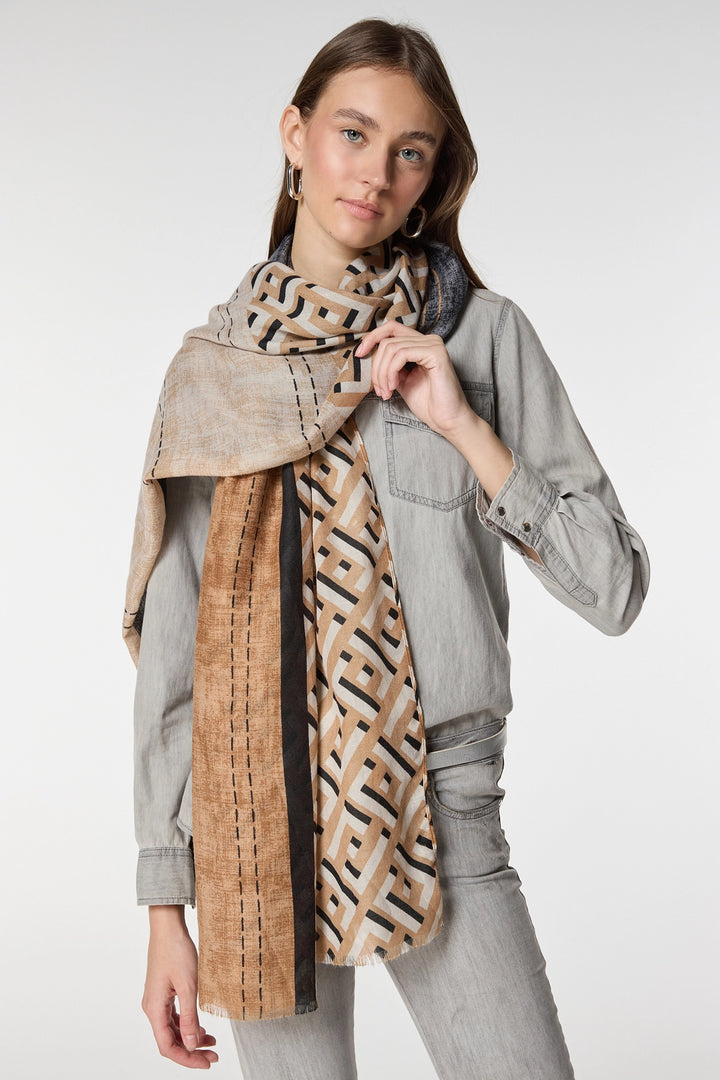 Ecru Ethnic Patterned Scarf BCNSV-2515094 - Strasbourg