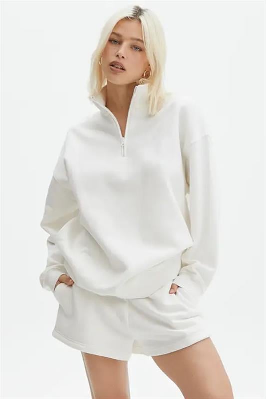 MDX Ecru Oversize Sweatshirt with Zipper Detail MG1933 - Vila Nova de Gaia