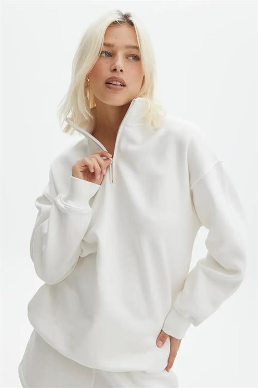 MDX Ecru Oversize Sweatshirt with Zipper Detail MG1933 - Vila Nova de Gaia