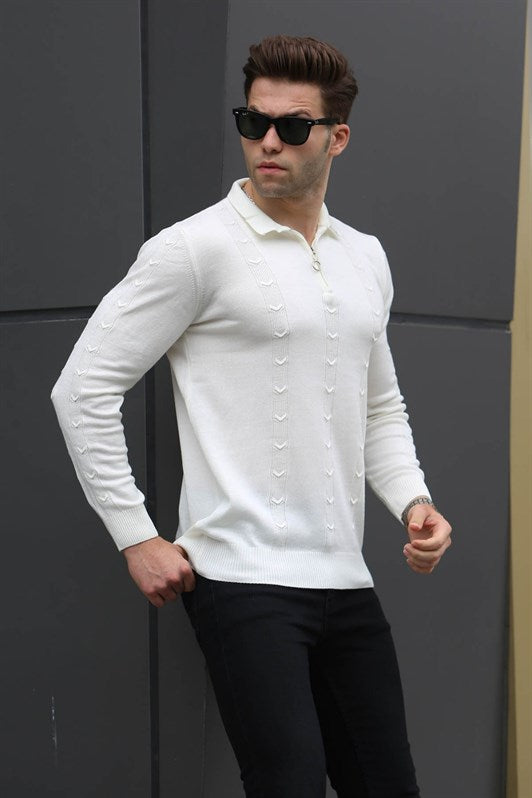 MDX Ecru Zip Detail Knit Sweater 5606 - Puerto del Rosario