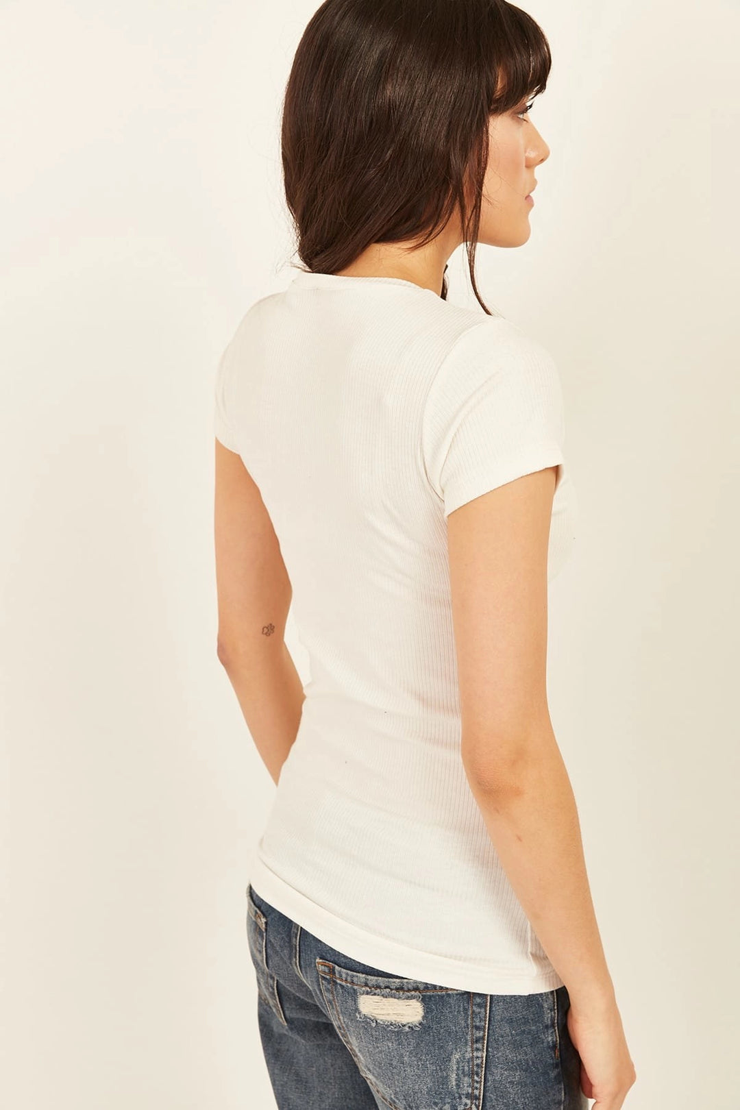 Ecru Zippered Basic Blouse BCBSK-25700-K4023 - Kallithéa