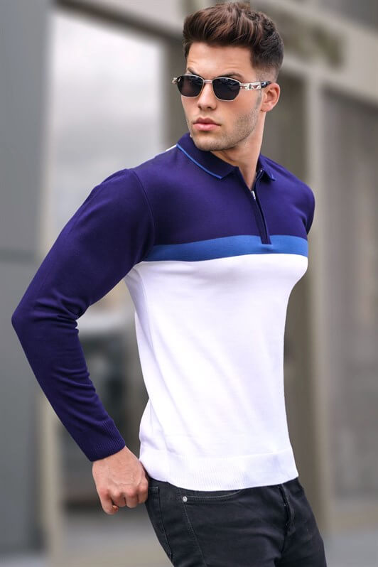 MDX Ecru Zippered Polo Neck Sweater 5787 - Greenburgh
