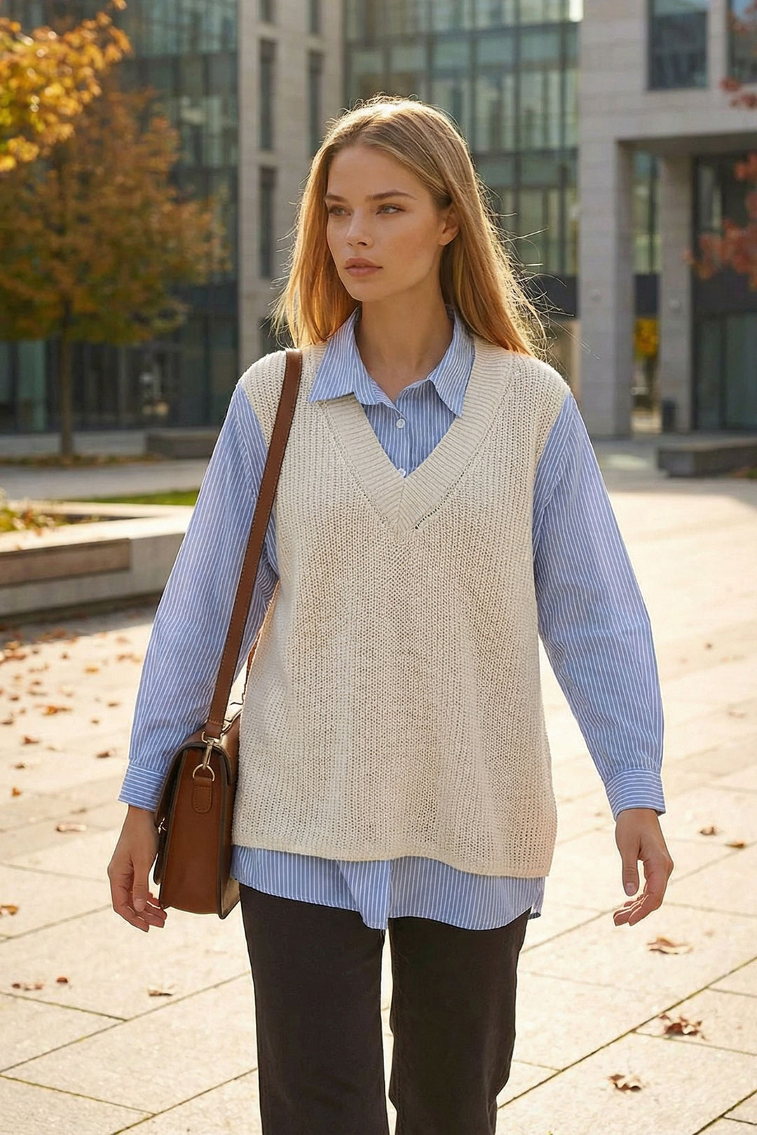 Ecru Shirt Detailed V-Neck Knit Sweater Blouse BCHPK-251251 - Newark