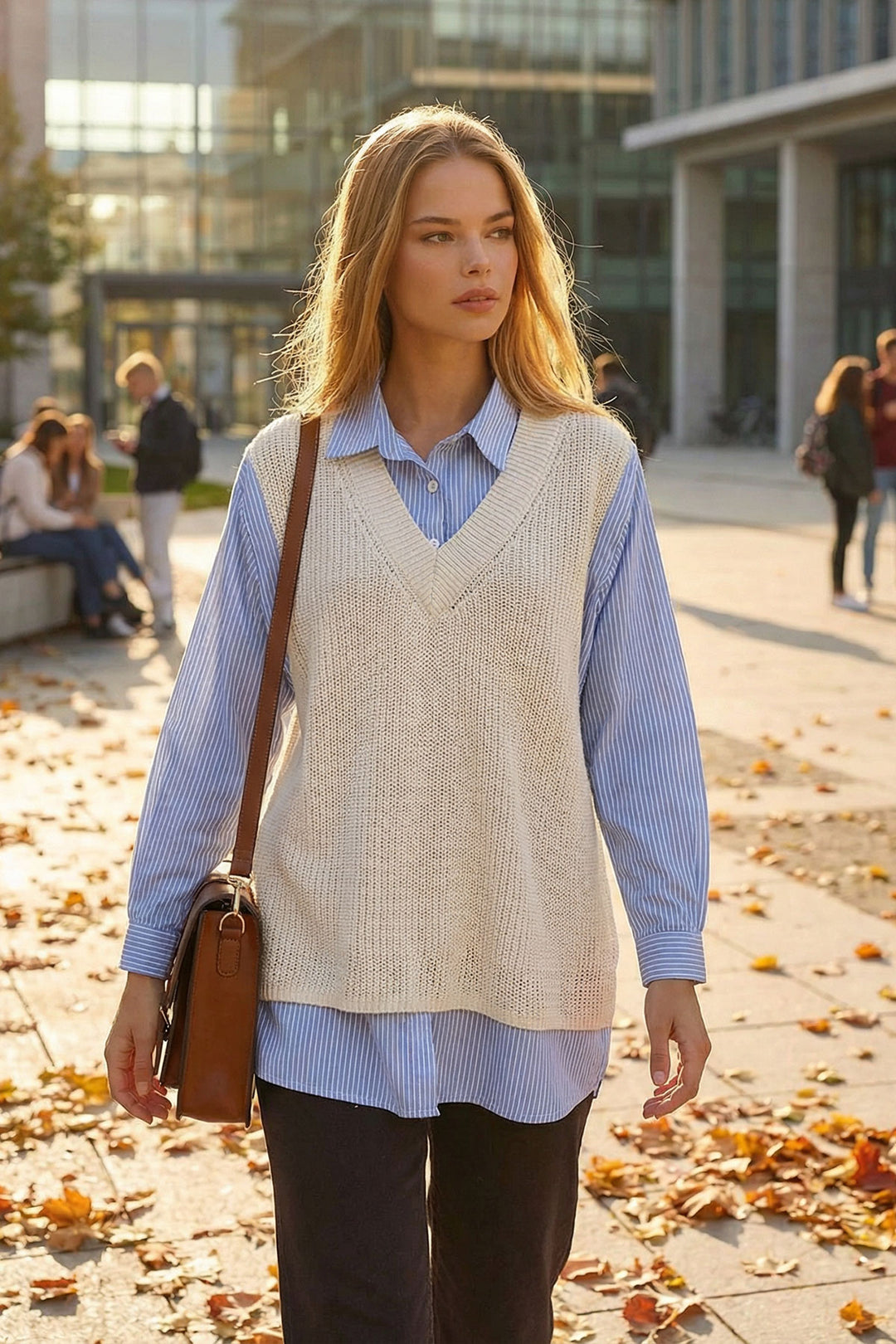 Ecru Shirt Detailed V-Neck Knit Sweater Blouse BCHPK-251251 - Newark