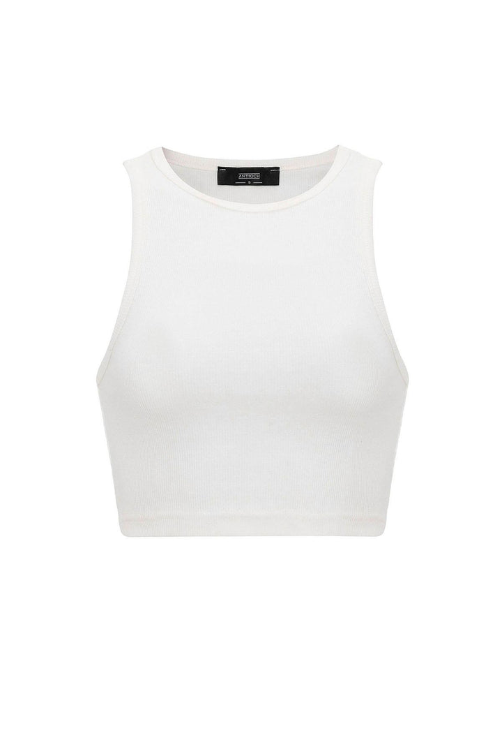 ANT Antioch Ecru Women's Ribbed Crop Tank Top - Cluj-Napoca