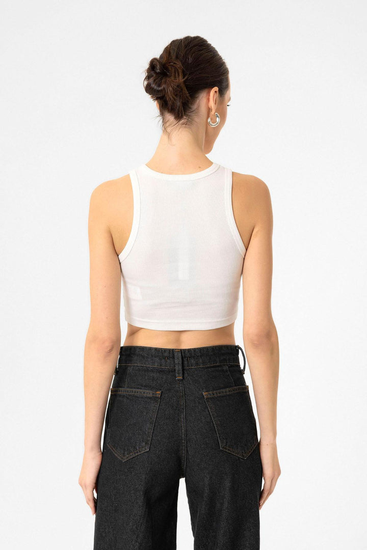 ANT Antioch Ecru Women's Ribbed Crop Tank Top - Cluj-Napoca