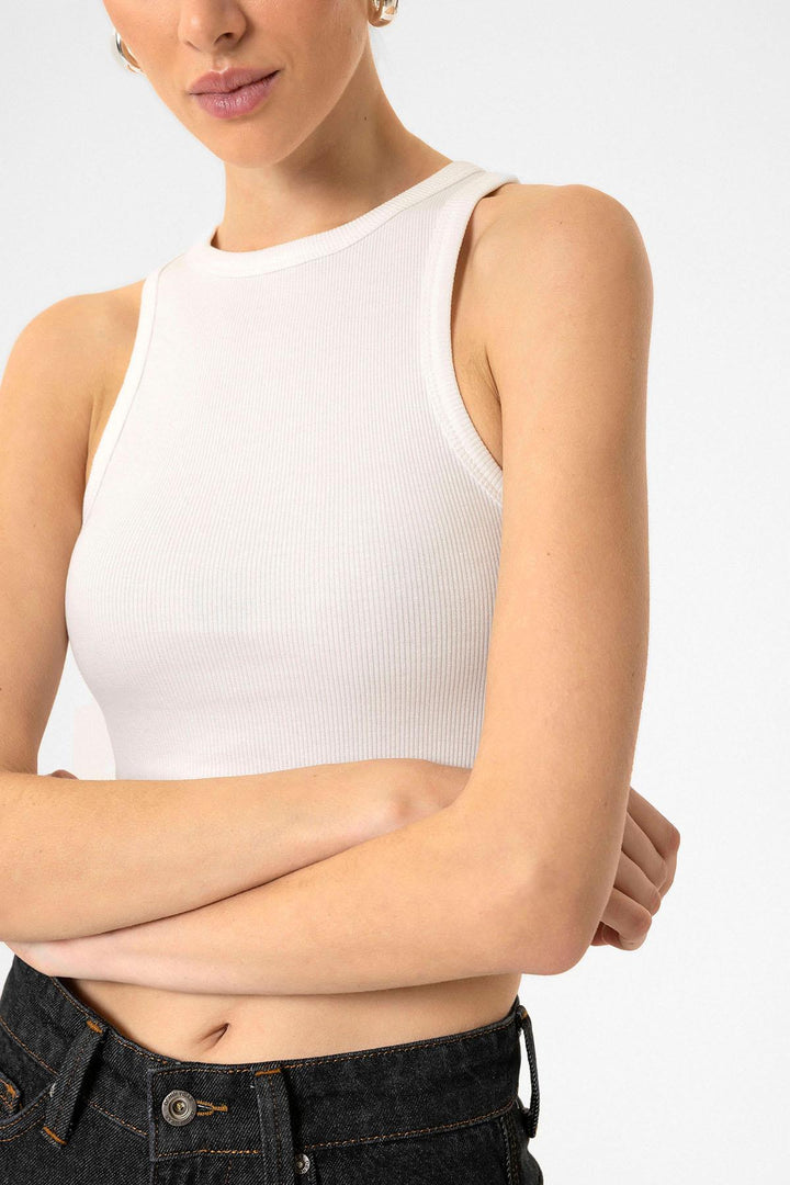ANT Antioch Ecru Women's Ribbed Crop Tank Top - Cluj-Napoca