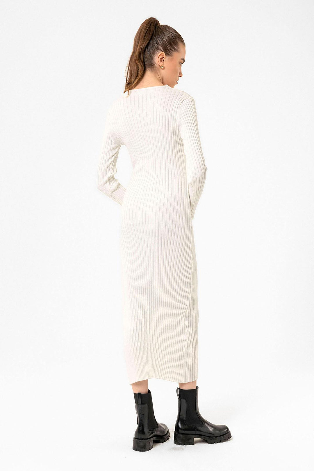 ANT Antioch Ecru Women's Ribbed Knit Midi Dress - Rio Rancho