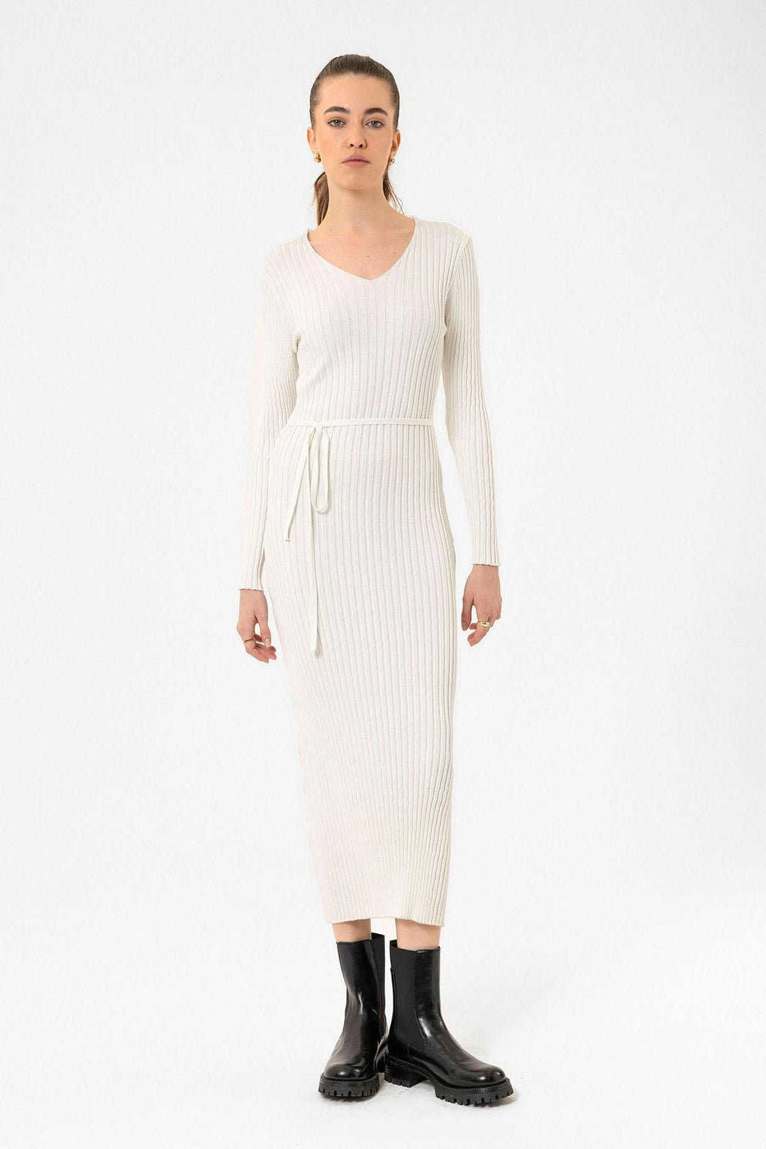 ANT Antioch Ecru Women's Ribbed Knit Midi Dress - Rio Rancho
