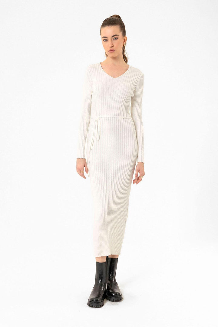ANT Antioch Ecru Women's Ribbed Knit Midi Dress - Rio Rancho