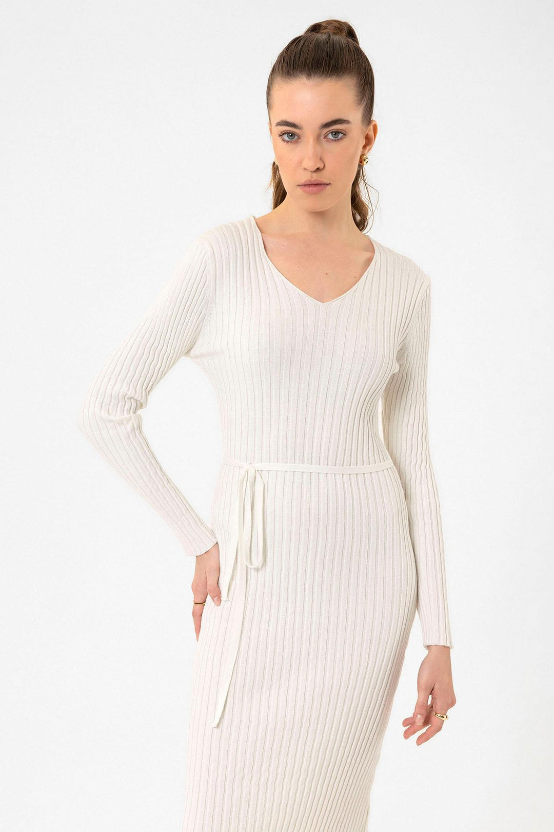 ANT Antioch Ecru Women's Ribbed Knit Midi Dress - Rio Rancho