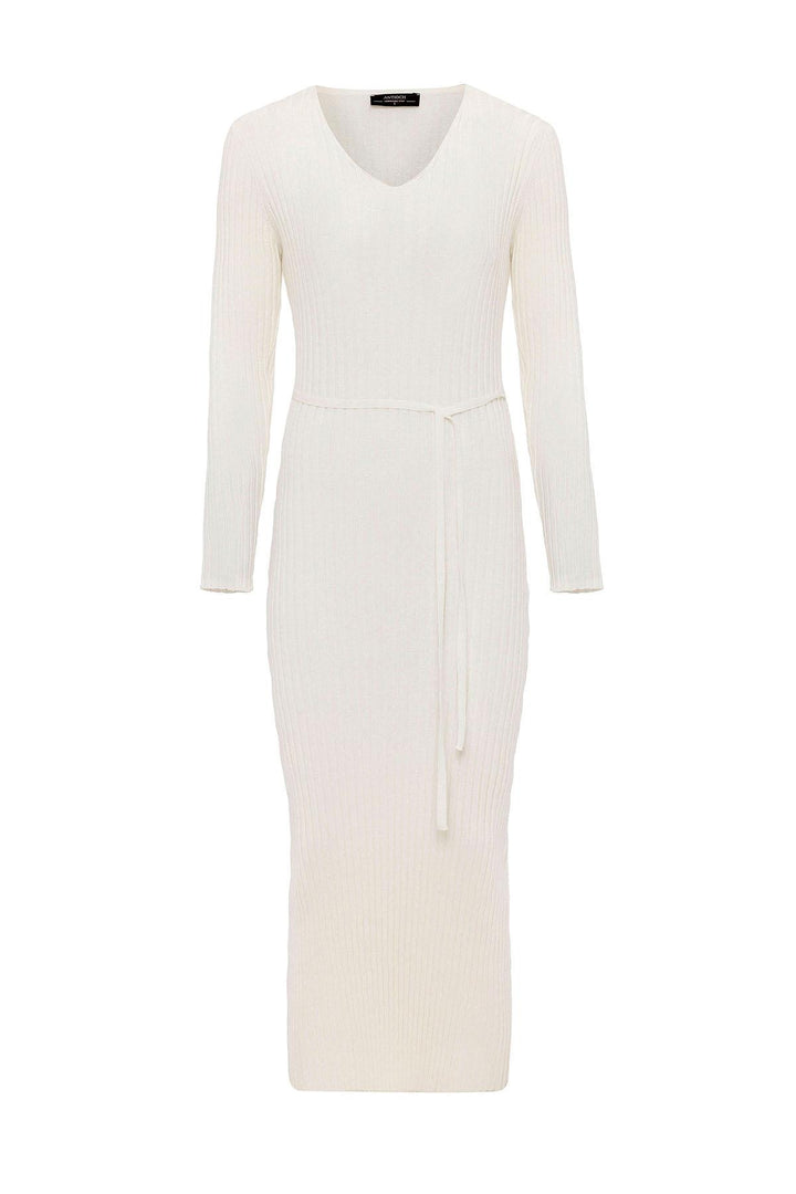 ANT Antioch Ecru Women's Ribbed Knit Midi Dress - Rio Rancho