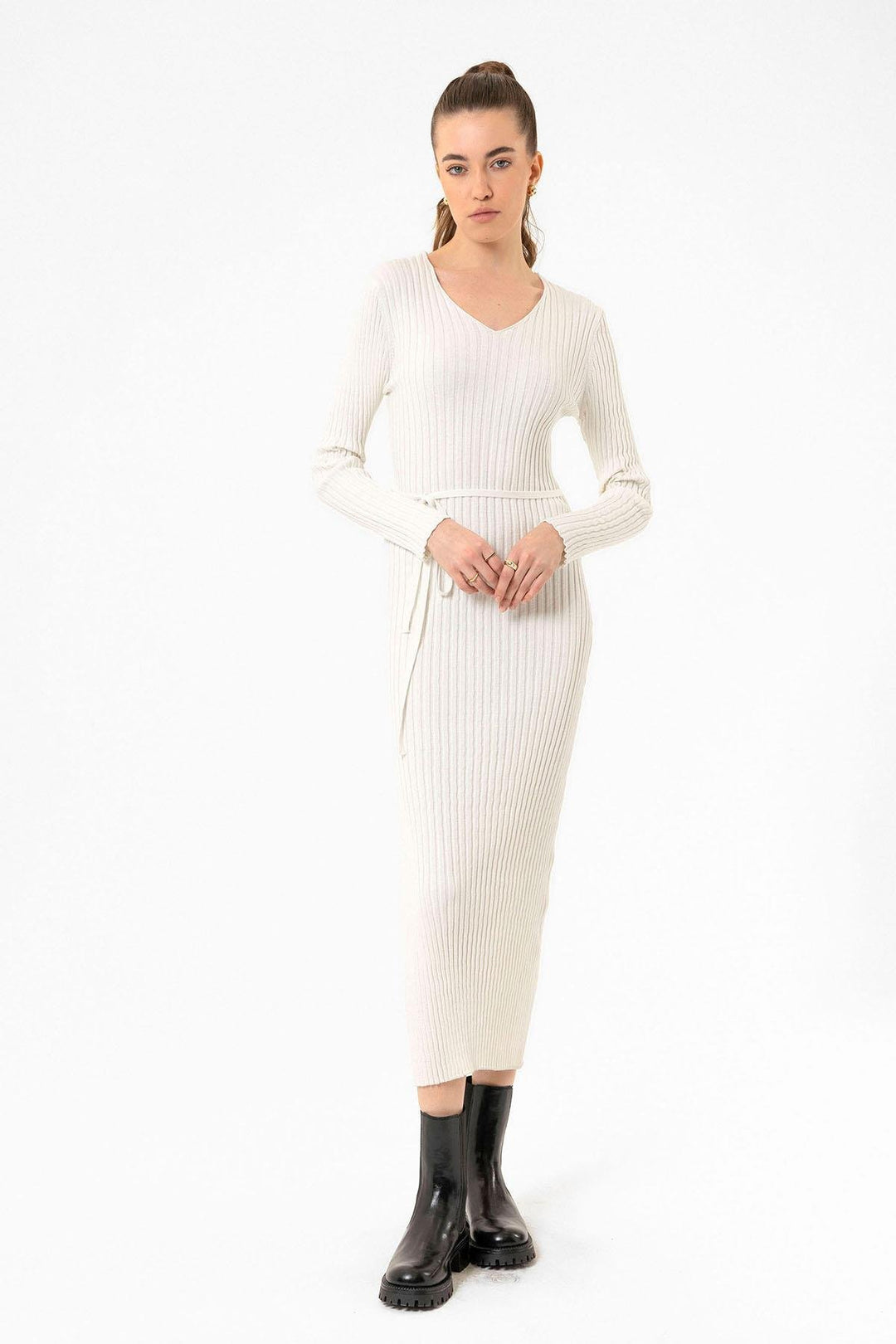 ANT Antioch Ecru Women's Ribbed Knit Midi Dress - Rio Rancho
