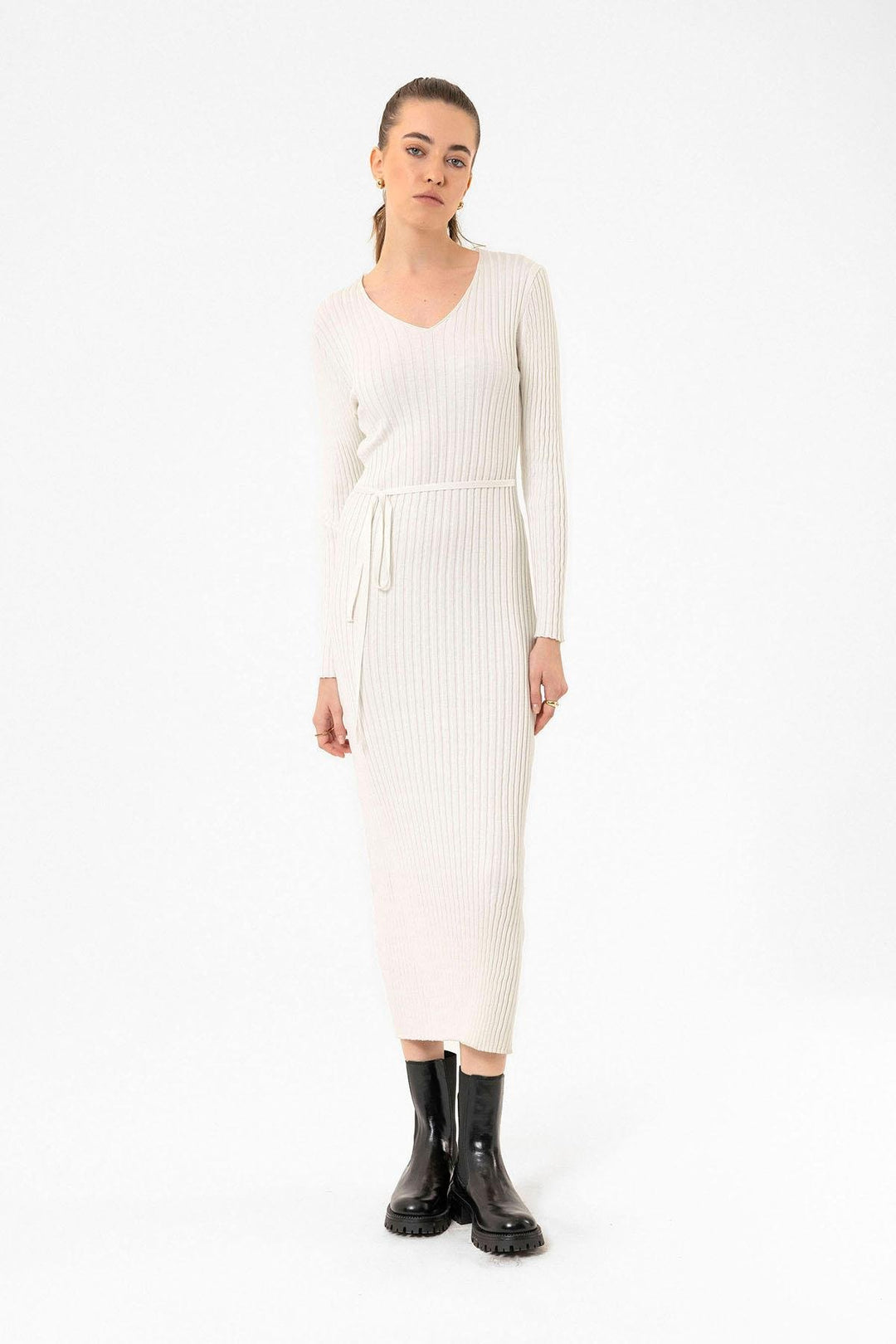 ANT Antioch Ecru Women's Ribbed Knit Midi Dress - Rio Rancho