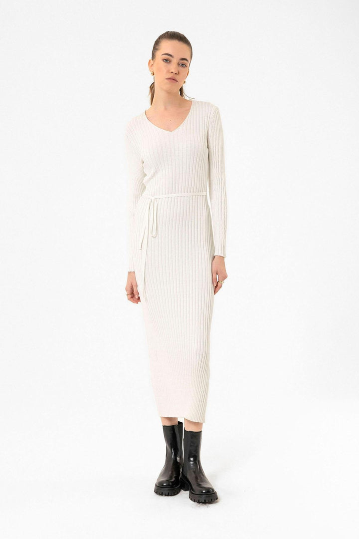 ANT Antioch Ecru Women's Ribbed Knit Midi Dress - Rio Rancho