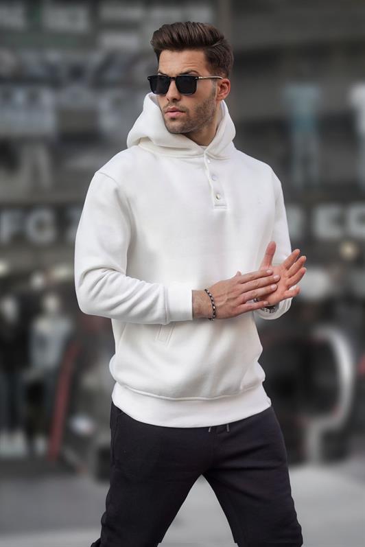 MDX Ecru Hooded Button Detail Sweatshirt 6150 - Daly City
